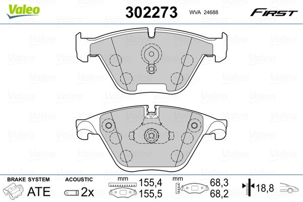 Комплект гальмівних накладок, дискове гальмо VALEO 302273