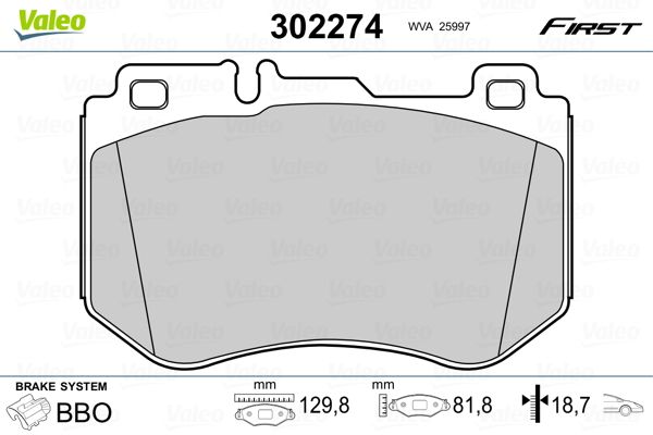 Комплект гальмівних накладок, дискове гальмо VALEO 302274