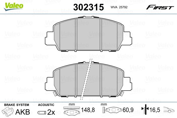 Brake Pad Set, disc brake VALEO 302315