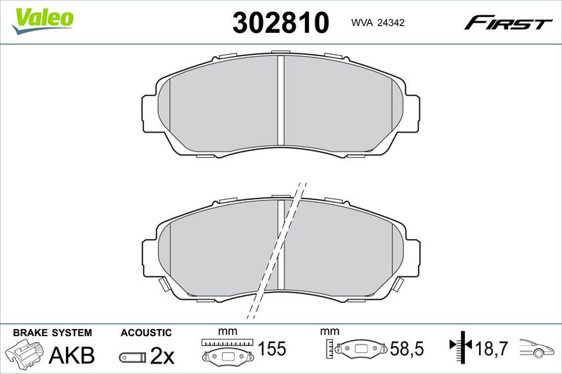 Комплект гальмівних накладок, дискове гальмо VALEO 302810