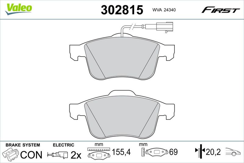 Комплект гальмівних накладок, дискове гальмо VALEO 302815