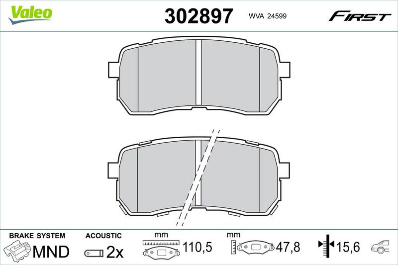 Комплект гальмівних накладок, дискове гальмо VALEO 302897