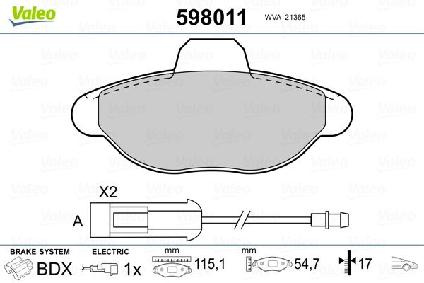 Brake Pad Set, disc brake VALEO 598011