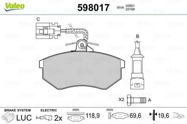 Stabdžių trinkelių rinkinys, diskinis stabdys VALEO 598017