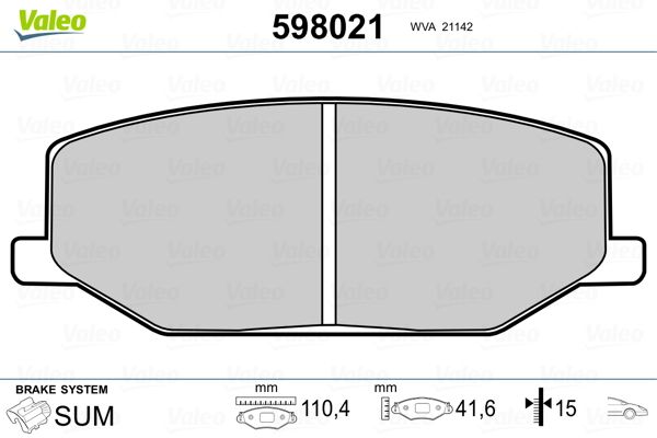 Brake Pad Set, disc brake VALEO 598021