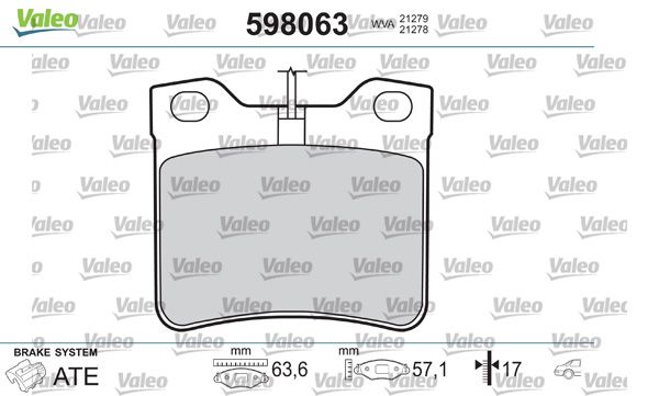 Комплект гальмівних накладок, дискове гальмо VALEO 598063