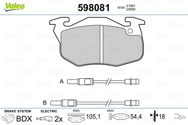 Brake Pad Set, disc brake VALEO 598081