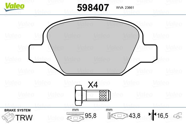 Stabdžių trinkelių rinkinys, diskinis stabdys VALEO 598407