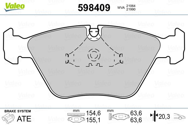 Stabdžių trinkelių rinkinys, diskinis stabdys VALEO 598409