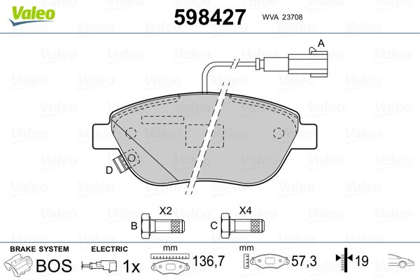 Brake Pad Set, disc brake VALEO 598427