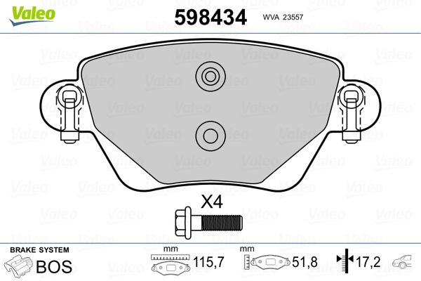 Brake Pad Set, disc brake VALEO 598434