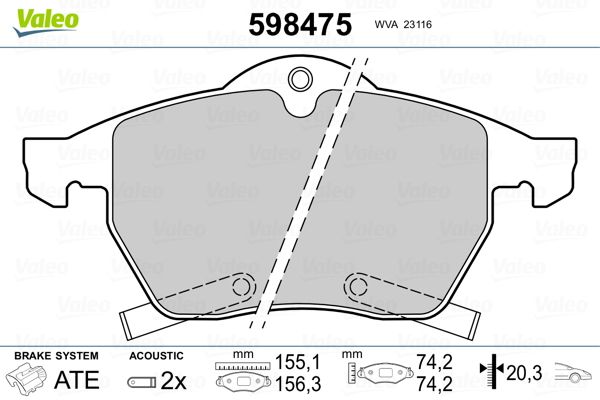 Brake Pad Set, disc brake VALEO 598475