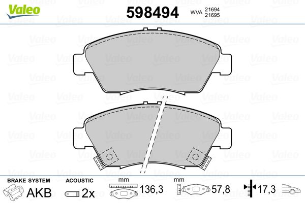 Brake Pad Set, disc brake VALEO 598494