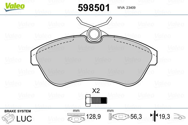 Brake Pad Set, disc brake VALEO 598501