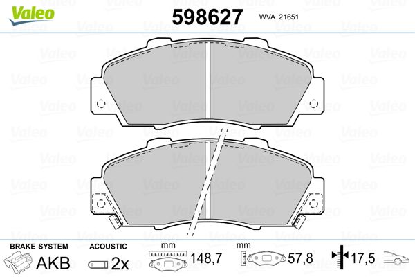 Brake Pad Set, disc brake VALEO 598627