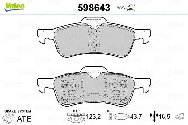 Комплект гальмівних накладок, дискове гальмо VALEO 598643