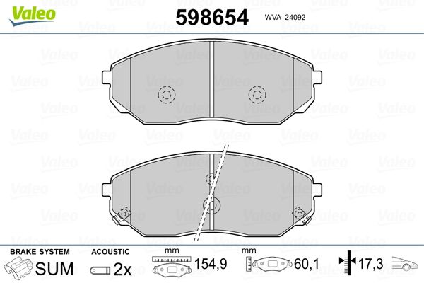 Brake Pad Set, disc brake VALEO 598654