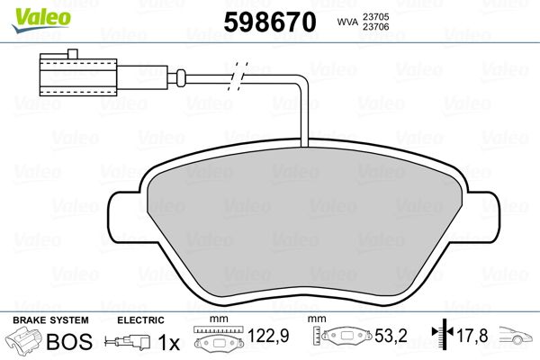 Stabdžių trinkelių rinkinys, diskinis stabdys VALEO 598670