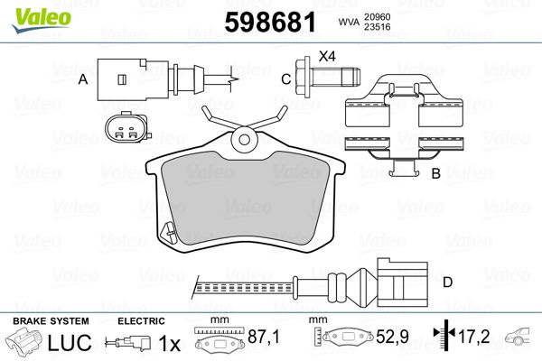 Brake Pad Set, disc brake VALEO 598681