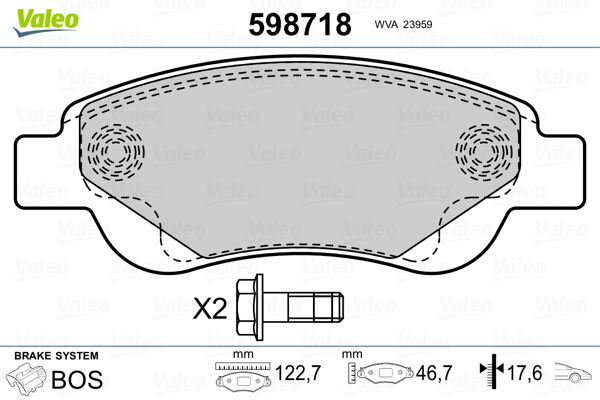 Stabdžių trinkelių rinkinys, diskinis stabdys VALEO 598718