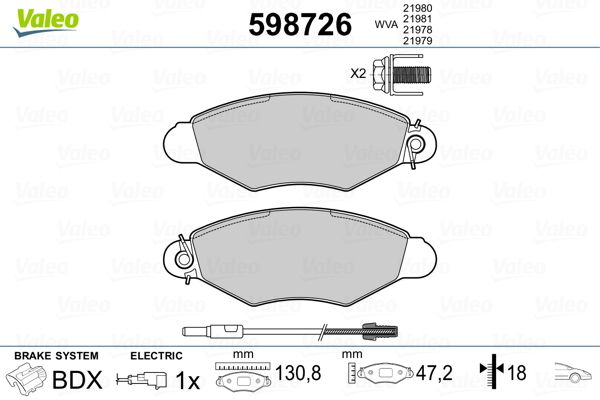 Brake Pad Set, disc brake VALEO 598726