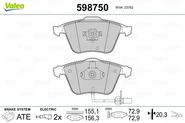 Brake Pad Set, disc brake VALEO 598750