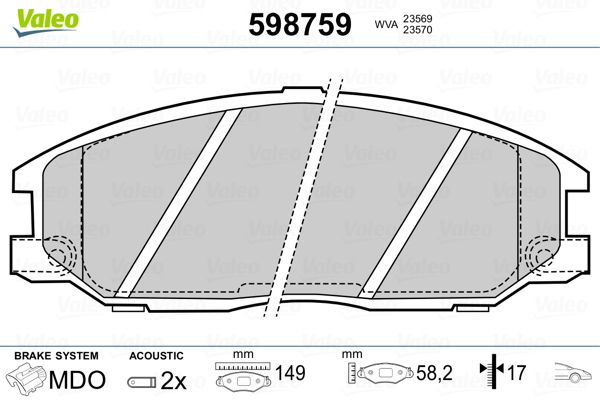 Brake Pad Set, disc brake VALEO 598759