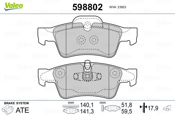 Комплект гальмівних накладок, дискове гальмо VALEO 598802