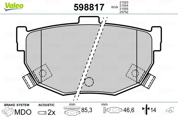 Brake Pad Set, disc brake VALEO 598817