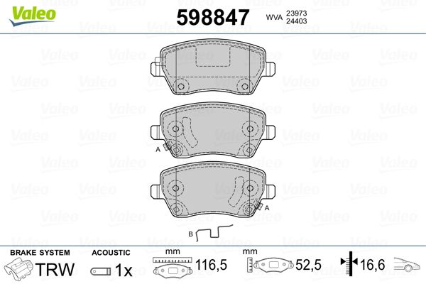 Brake Pad Set, disc brake VALEO 598847