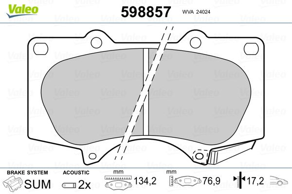 Brake Pad Set, disc brake VALEO 598857