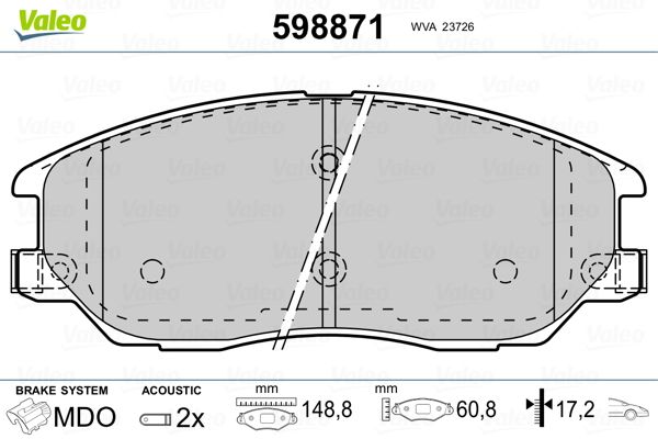 Brake Pad Set, disc brake VALEO 598871