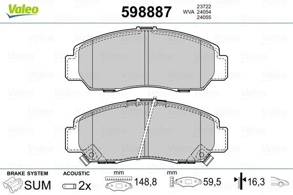 Brake Pad Set, disc brake VALEO 598887