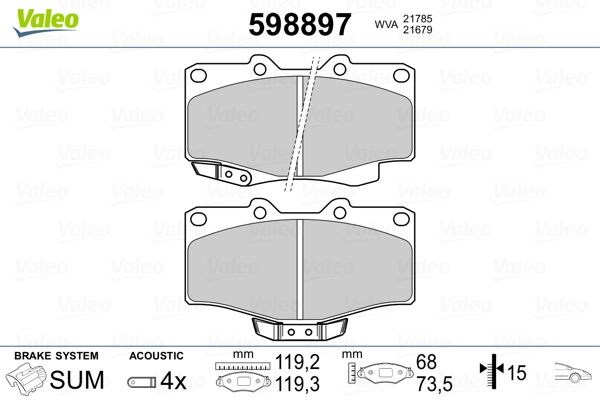 Brake Pad Set, disc brake VALEO 598897