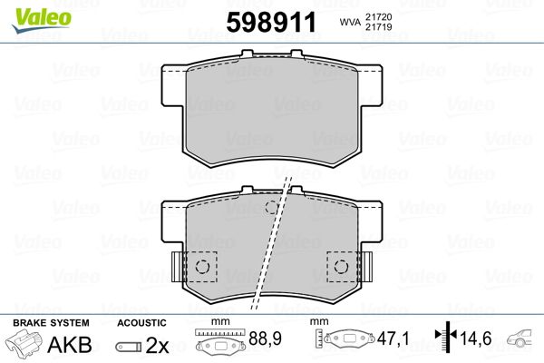 Brake Pad Set, disc brake VALEO 598911