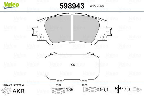 Brake Pad Set, disc brake VALEO 598943