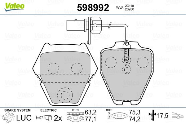 Stabdžių trinkelių rinkinys, diskinis stabdys VALEO 598992