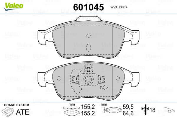 Brake Pad Set, disc brake VALEO 601045