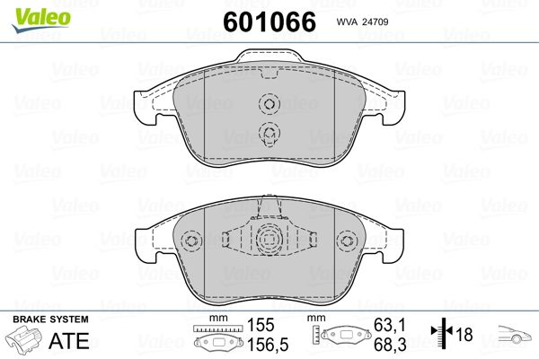 Brake Pad Set, disc brake VALEO 601066