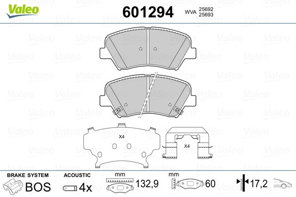 Brake Pad Set, disc brake VALEO 601294