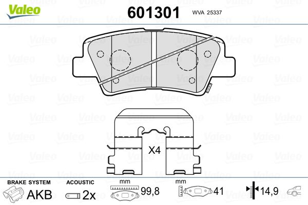 Комплект гальмівних накладок, дискове гальмо VALEO 601301