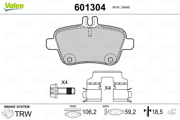 Brake Pad Set, disc brake VALEO 601304