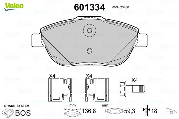 Brake Pad Set, disc brake VALEO 601334