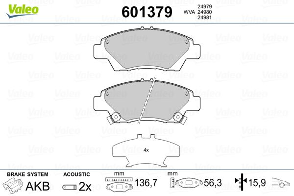 Brake Pad Set, disc brake VALEO 601379