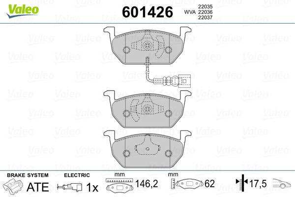 Brake Pad Set, disc brake VALEO 601426