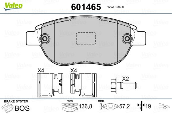 Stabdžių trinkelių rinkinys, diskinis stabdys VALEO 601465