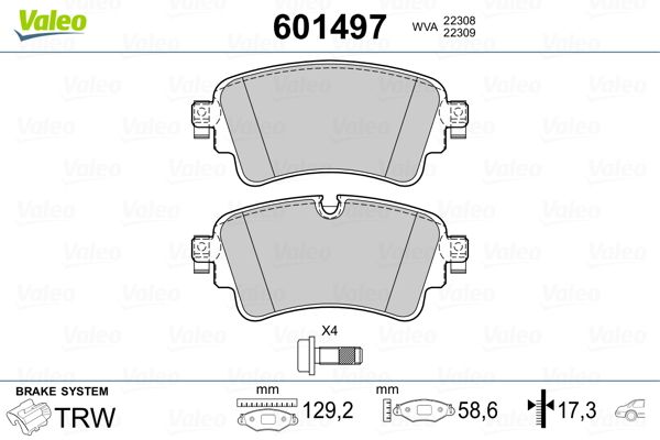 Brake Pad Set, disc brake VALEO 601497