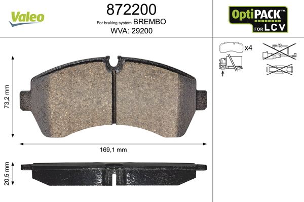 Brake Pad Set, disc brake VALEO 872200