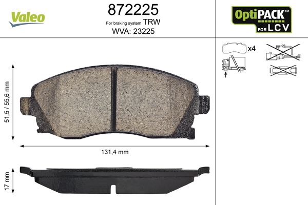 Brake Pad Set, disc brake VALEO 872225