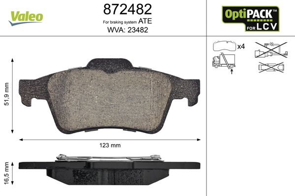 Stabdžių trinkelių rinkinys, diskinis stabdys VALEO 872482